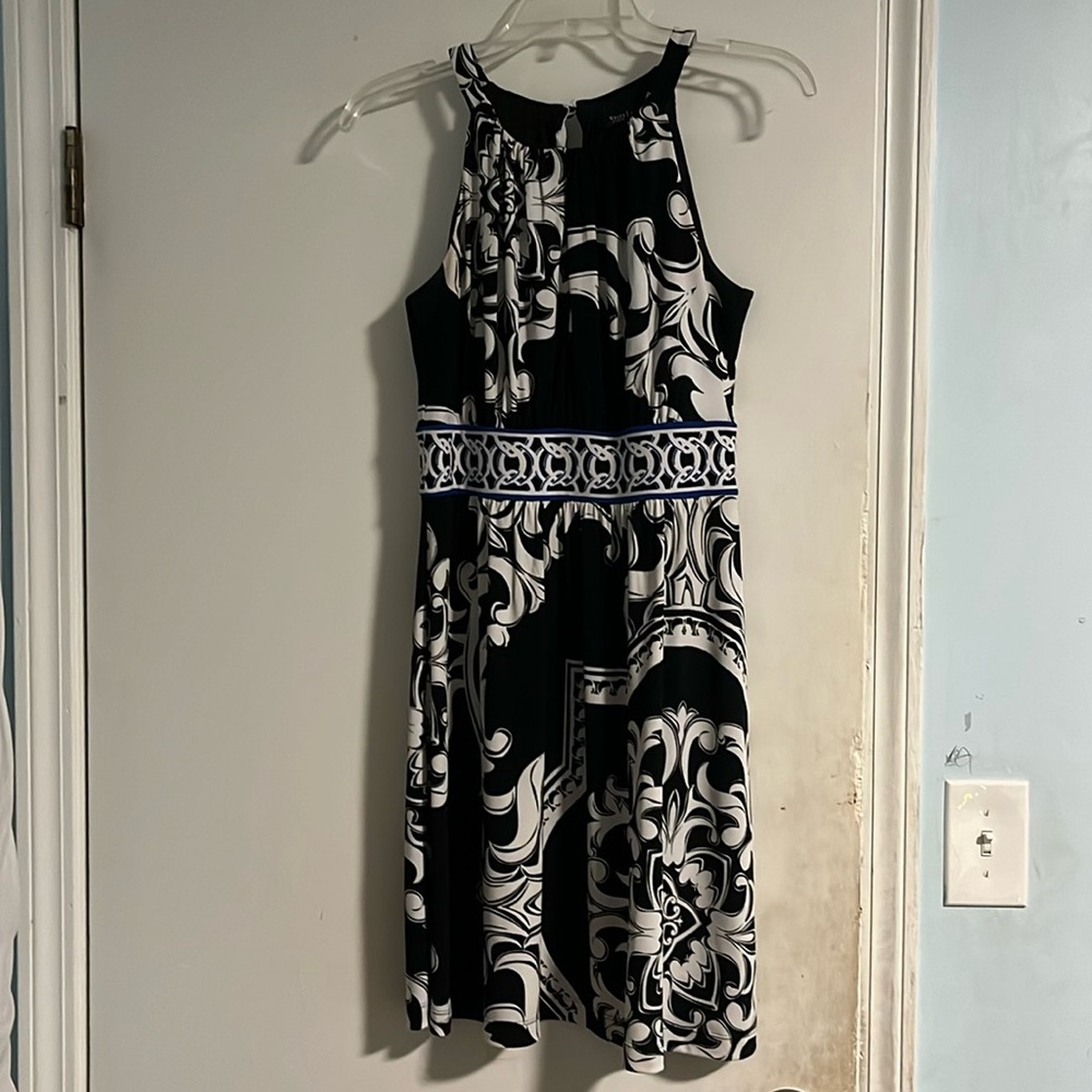 White House Black Market XS White, Black, Blue High Waisted Mini Dress